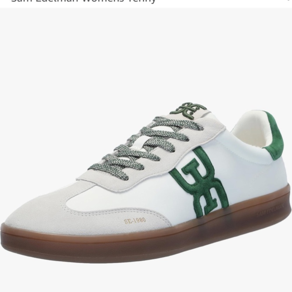 Sam Edelman Tenny Beige and Green Retro Runner Sneakers